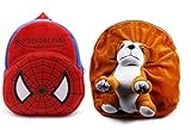 blue tree Kid's Soft Velvet Cartoon School Plush Combo Backpack,Mini Bag,Travel Bag for Baby Boy/Girl (Spiderman & Full Body Dog)
