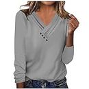 Mothers Day GiftsGift Card Deals Long Sleeve Shirts for Women Fall Clothes Casual V Neck Buttom Tops Solid Color Shirts 2024 Recent Orders Placed by Me On Amazon Amazon Warehouse of Deals Today Gray S