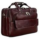 RICHSIGN LEATHER ACCESSORIES Brown Leather Laptop Office Bags For Men 15.6 Inch