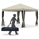 Outsunny 10' x 10' Pop Up Canopy Tent with Netting, Instant Gazebo, Screen House Room with Carry Bag, Height Adjustable, for Outdoor, Garden, Patio, Camping, Beige