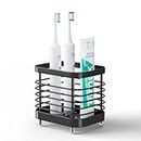 Oasiteege Electric Toothbrush Holder for Bathroom, Stainless Steel Toothpaste Organizer Storage Cup for Shower, Tooth Brushing Caddy Stand Tray for Countertop Sink, Black Bathroom Accessories Decor