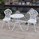 KAI LI Patio Bistro Sets 3 Piece cast Aluminum Patio Furniture Outdoor Garden Metal Rust Proof Tables and Chairs White bisrto Set (Leaf-White)