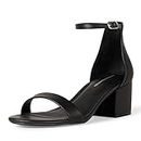 Amazon Essentials Women's Two Strap Heeled Sandal, Black Faux Leather, 15