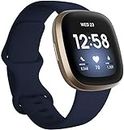 Fitbit Versa 3 Advanced Fitness Watch with Built-in GPS, Personalised Heart Rate Zones, Voice Control & Speaker for Connected Calls – Midnight/Soft Gold