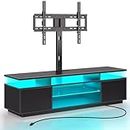 Rolanstar TV Stand with Mount and Power Outlet 59.1", Swivel TV Stand Mount for 32/45/55/60/65/70 inch TVs, Height Adjustable Modern Entertainment Center with Storage & LED Lights, Black TV Table