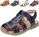 DADAWEN Boy's Girl's Leather Closed Toe Outdoor Sport Sandals (Toddler/Little Kid/Big Kid) Black US Size 12 M Little Kid