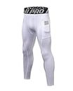 LNJLVI Men's Compression Leggings Base Layer Running Tights Sport Fitness Pants(White,L)
