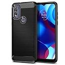 Qiinogow Case Compatible with Moto G Pure 2021/G Play 2022, Slim Fit Phone Cover with Shock-Absorption, Carbon Fiber TPU Rubber Protective Case, Black