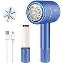 Fabric Shaver Fuzz Remover, J&L'HISTOIRE Electric Lint Remover Shaver with 6-Leaf Blades & Lint Roller & LED Digital Display, Fabric Pill Shaver for Sweater, Couch, Clothes, Carpet, Furniture