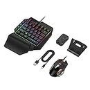 GSH One Hand Non-Mechanical Gaming Keyboard and Backlit Mouse Combo, USB Wired Rainbow Letters Glow Single Hand Mechanical Keyboard with 35 Key, Gaming Keyboard Set for Laptop PC Game and Work (Combo)