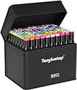 Tongfushop 80 Colored Marker Set, Colouring Pens, Markers, Art pens for Drawing, Sketching, Anime and Manga Colouring Books Adults, Double Tip Markers with Black Bag and Storage Base