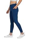 Imperative Neu Look Stretchable Gym Wear Leggings Ankle Length Workout Pants With Phone Pockets | Mid Waist Sports Fitness Yoga Track Pants For Girls & Women's (Airforce Blue, Size - M)