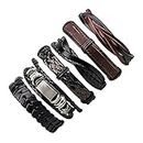 University Trendz 6 PCs Mixed Multi-Layer Genuine Leather Bracelet, Handmade Adjustable Braided Leather Cuff Men & Women