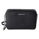 Michael Kors Shoulder Cross Body Bag Saffiano Leather Medium Handbag Jet Set (Black)
