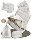 BACK&PACKER® Packing Cubes mit Kompression 6-teilig - Packtaschen Set aus recyceltem Material - Leichte Organizer für Rucksack & Koffer - inkl. Packwürfel für nasse Wäsche & Beutel (beige hell)
