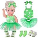 5 Pcs St. Patrick's Day Outfit Irish Doll Clothes and Accessories with Shamrock Jumpsuit Tutu Skirt Headband Shoes Socks Doll Clothing and Accessories Sets for 18 Inch Girl Dolls, Dolls Not Included