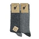 GoWith Alpaca Wool Socks for men and women, 2 pairs multipack, fine knit, warm, soft, cosy, natural wool, thermal, thick boot socks, walking hiking camping, grey size 3-5