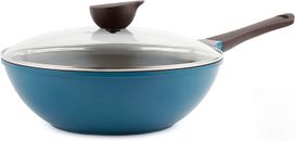 Neoflam Eela 12'' Non Stick Wok with Glass Lid and Ceramic Coating Cookware