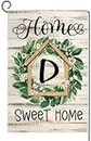 Baccessor Monogram Letter D Garden Flag 12.5 x 18 Inch Vertical Double Sided, Floral Home Sweet Home Flag for Yard Spring Summer Burlap Family Last Name Initial Outside Decoration