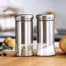 Agabani Salt Shaker for Professional Chef - Best Spice Mill Stainless Steel Salt and Pepper Shaker, Moisture-Proof Spice Dispenser, Holder Seasoning Condiment Set with Glass Bottom, (Pack of 2)