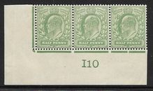 1907 M2(2) ½d Yellow Green Control I10 De La Rue perf H1 MOUNTED MINT