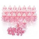 Qilicz - 24 biberons à dragées pour baptême bébé + 50 mini tétines décoratives - Idée cadeau pour une fête prénatale rose