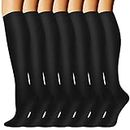 Compression Socks（7 Pair) for Women & Men Circulation 20-30mmhg Knee High Sock is Best Support for Athletic Running,Cycling (S/M, 02 Black)