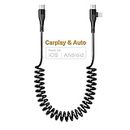Cable USB-C iPhone Spiralé compatible Android Auto & Apple Carplay[certifié Mfi], PD27W/60W Charge Rapide Cable Retractable Court avec Synchronisation des Données, Cable Carplay Court pour iOS/Android