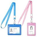Vicloon Leather ID Badge Holder, 2pcs 2-Sided PU Leather ID Badge Holder, ID Badge Holder with Clear ID Window & Credit Card Slot and Detachable Neck Lanyard (Pink Vertical + Light Blue Horizontal)