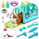Sotodik 15PCS Electronic Vet Set for Kids,Walk and Bark Little Dog Pretend Play Doctor Playset Pet Care Roleplay Early Educational Toys for Boys Girls Gift