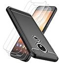 GEJEFA Case for Motorola Moto E5 Play + 3 Pack Screen Protector, Shock-Absorption Scratch Resistant Full Protectective Carbon Fiber Case for Motorola Moto E5 Play, Black