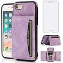 Asuwish Phone Case for iPhone 6plus 6splus 6/6s Plus Wallet Cover with Glass Screen Protector and Card Holder Stand Cell Accessories iPhone6 6+ iPhone6s 6s+ i 6P 6a S Six iPhone6splus Women Men Purple