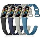 GEAK 4 Pack Slim Band Compatible with Fitbit Charge 5/Charge 6 Bands Women Men, Soft Silicone Sport Replacement Wristbands for Fitbit Charge 5/Charge 6 Fitness Tracker, Black/Slate/Navy Blue/Gray