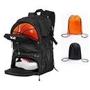 Basketball Backpack Large Sports Bag with Separate Ball Holder & Shoes Compartment, Best for Basketball, Soccer, Volleyball, Swim, Gym, Travel (Black)