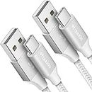 etguuds White USB C Cable 10ft, 2-Pack USB to USB C Cable 3A Fast Charging Type C Cable Braided Data Cord for iPhone 15 Pro Max Plus, for Samsung Galaxy S24 S23 S22 S21 S20 S10, Tab A8 A7, Pixel