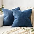 MIULEE Pack of 2 Decorative Throw Pillow Covers Linen Burlap Square Solid Farmhouse Modern Concise Throw Cushion Case Pillowcase for Sofa Car Couch 20x20 Inch 50x50 cm Navy Blue