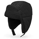 JELLYTREE Baby Trapper Hat Toddler Winter Cold-Weather Hat Little Boys Girls Ear Flap Beanie Bootie Set, Puffer_black, 3-12 Months