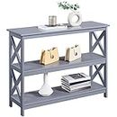 YAHEETECH Console Table w/Storage Shelves, Occasional Narrow Sofa Table for Entryway/Hallway, 3 Tier X-Design Bookshelf, Living Room Entry Hall Table Furniture, Gray