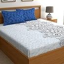 My Room 100% Cotton King Bedsheet with 2 Pillow Covers Cotton, 140tc Blue Floral Bedsheets for King Bed Cotton (8.9ft x 8.9ft)