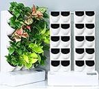 Garden Art Self Watering Double Row Vertical Wall Hydrophonic Grwoing System Low Watering Indicator Sensor With Sound, Including 20 Smart Pot Vertical Raised Garden Bed, For Office/Home/Living Room/Patio Decor(White-GAZ102) With Plug in Cable