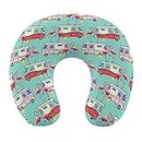 Happy Camper Van Cars Flamingo Mint Green Floral Art Travel Pillows Neck Support Compact Neck Pillow Premium Memory Foam Plane Pillows for Office Car Train, Washable Cover Breathable & Comfortable