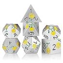 DND Metal Dice Set,Polyhedral Dice Set-Hand-Coloured Rose D&D Dice Set,Perfect in Gift Metal Box for DND Dungeons and Dragons Warhammer MTG RPG Role Playing Games(Silver - Yellow Rose)