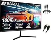SANSUI Monitor 27 inch IPS 100Hz Computer Monitor, Type-C FHD HDR Built-in Speakers HDMI DP RTS/FPS Tilt Adjustable VESA Compatible, for Game and Office (ES-27X3 Type-C Cable & HDMI Cable Included)