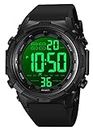 Men 's Large Face Digital Outdoor Sports Waterproof Watch LED Luminous Alarm Stopwatch Simple Army (Black (Super Light)), Modern