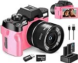 ATPLOES 4k Digital Cameras for Photography, Video/Vlogging Camera for YouTube with WiFi & App Control, Travel Camera with 32GB TF Card & 2 Batteries,Compact Camera,Great Gift Choice, Pink