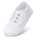 Unisex Kids Canvas Shoes Toddlers Sneakers Breathable Slip-on Trainers Pumps Plimsoles for Boy and Girls White UK5