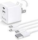 iPhone iPad Charger Mfi Certified, Quntis 2-Pack 6ft USB A to C and C to Lightning Cable with Dual Port Wall Charger, Foldable USB C Fast Charger Block with Cable for iPhone 15 14 13, iPad, White