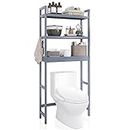 SMIBUY Badezimmer-Aufbewahrungsregal, Bambus-Über-der-Toilette-Organizer-Rack, freistehender WC-Platzsparer mit 3-stufigen verstellbaren Regalen (Grau)