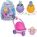 HATCHIMALS Alive, Hatch N’ Stroll Playset with Pushchair Toy and 2 Mini Figures in Self-Hatching Eggs, Kids’ Toys for Girls and Boys Aged 3 and up