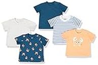 Amazon Essentials T-Shirt a Maniche Corte Bimbo, Pacco da 5, Blu Animali Marini, 24 mesi